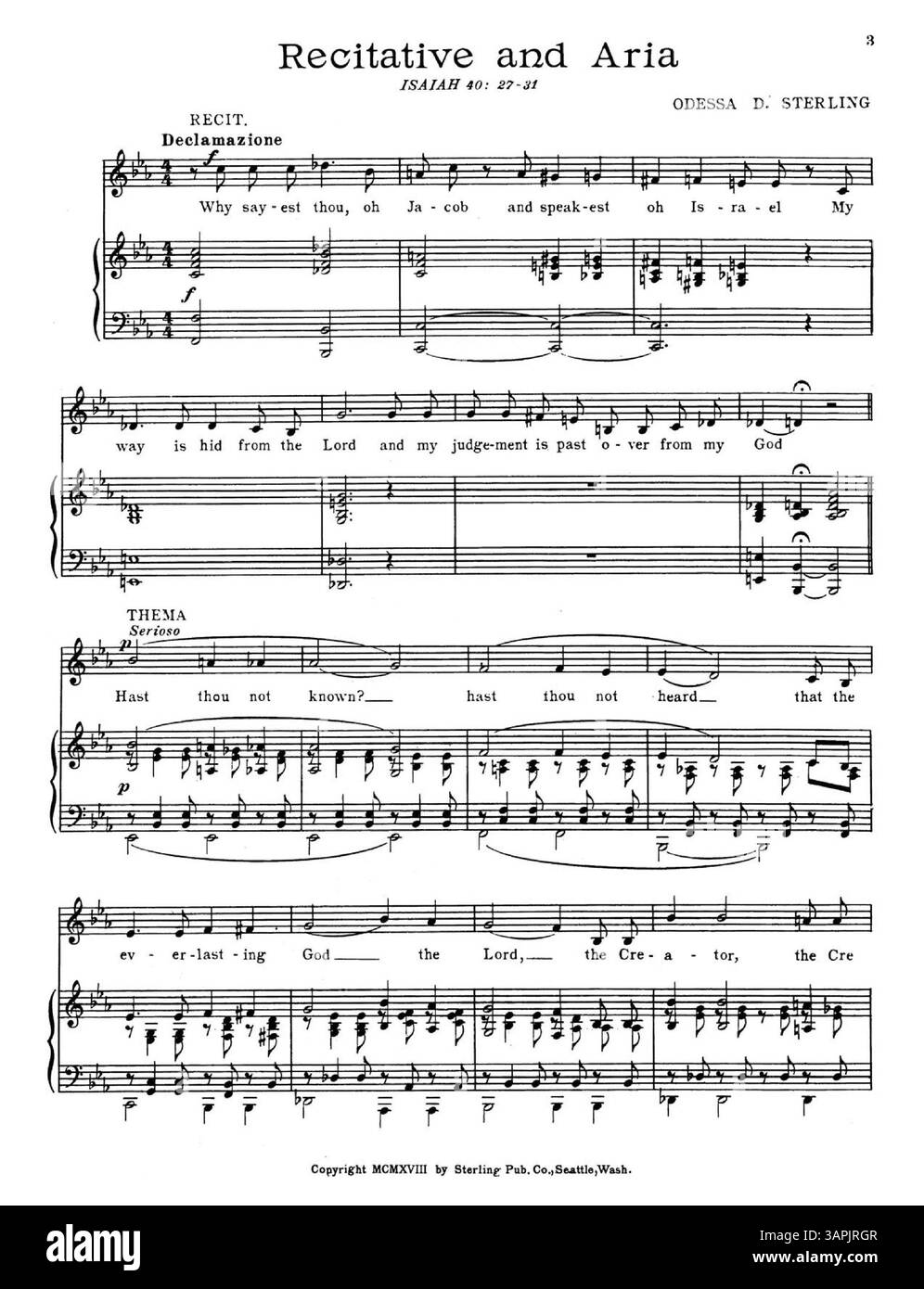 Cette reprise comprend Sacred Songs d'Odessa D. Sterling, qui comprend des textes sacrés mis en musique, tels que The 23rd Psaum, The Lord's Prayer et I Am the Good Shepherd. Des extraits musicaux apparaissent sur la couverture arrière. Banque D'Images