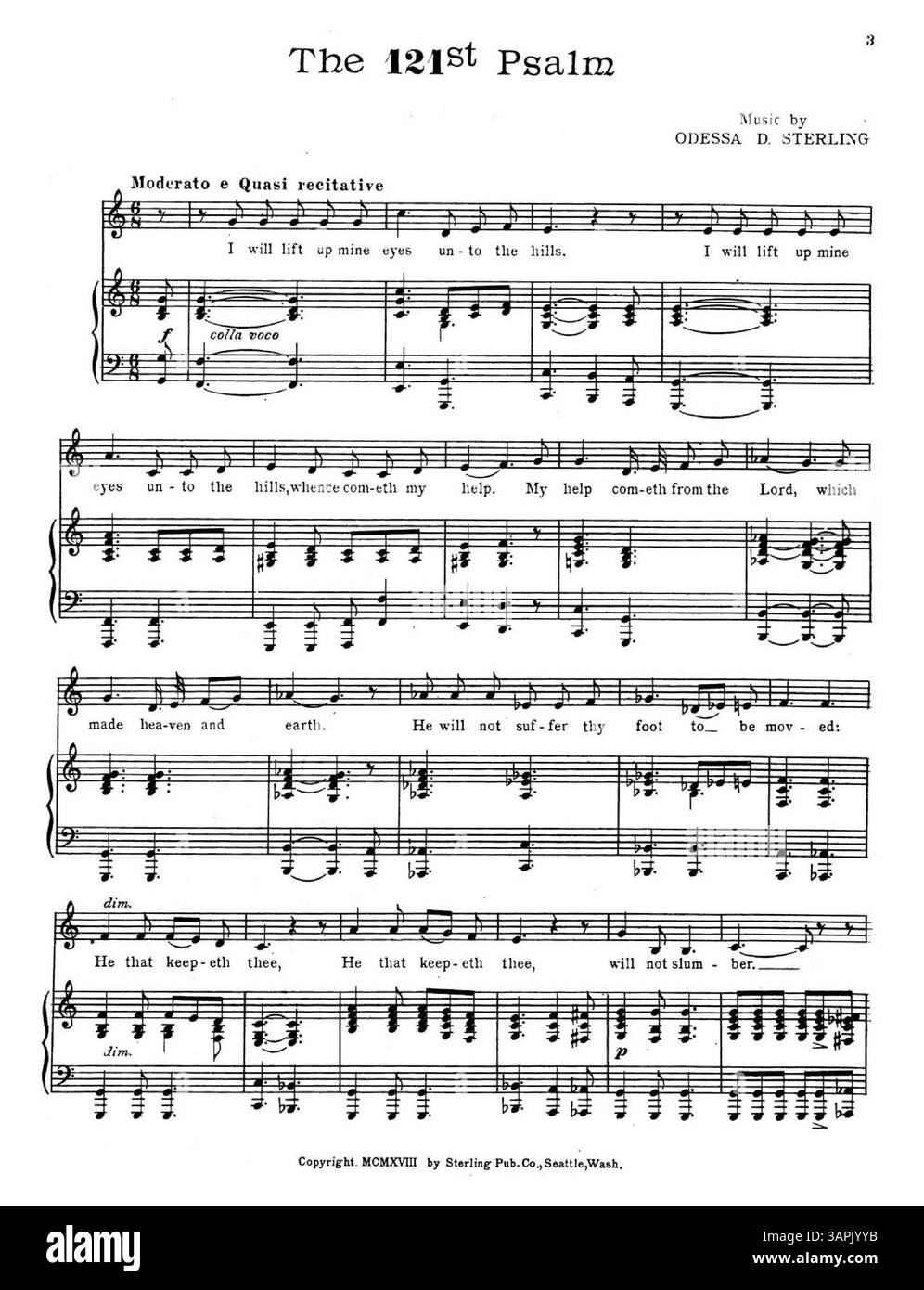 The 121st Psaum comprend de la musique sacrée avec la couverture arrière avec des reproductions d'autres chansons sacrées de Sterling telles que The 23rd Psaum et I Am the Good Shepherd. Banque D'Images