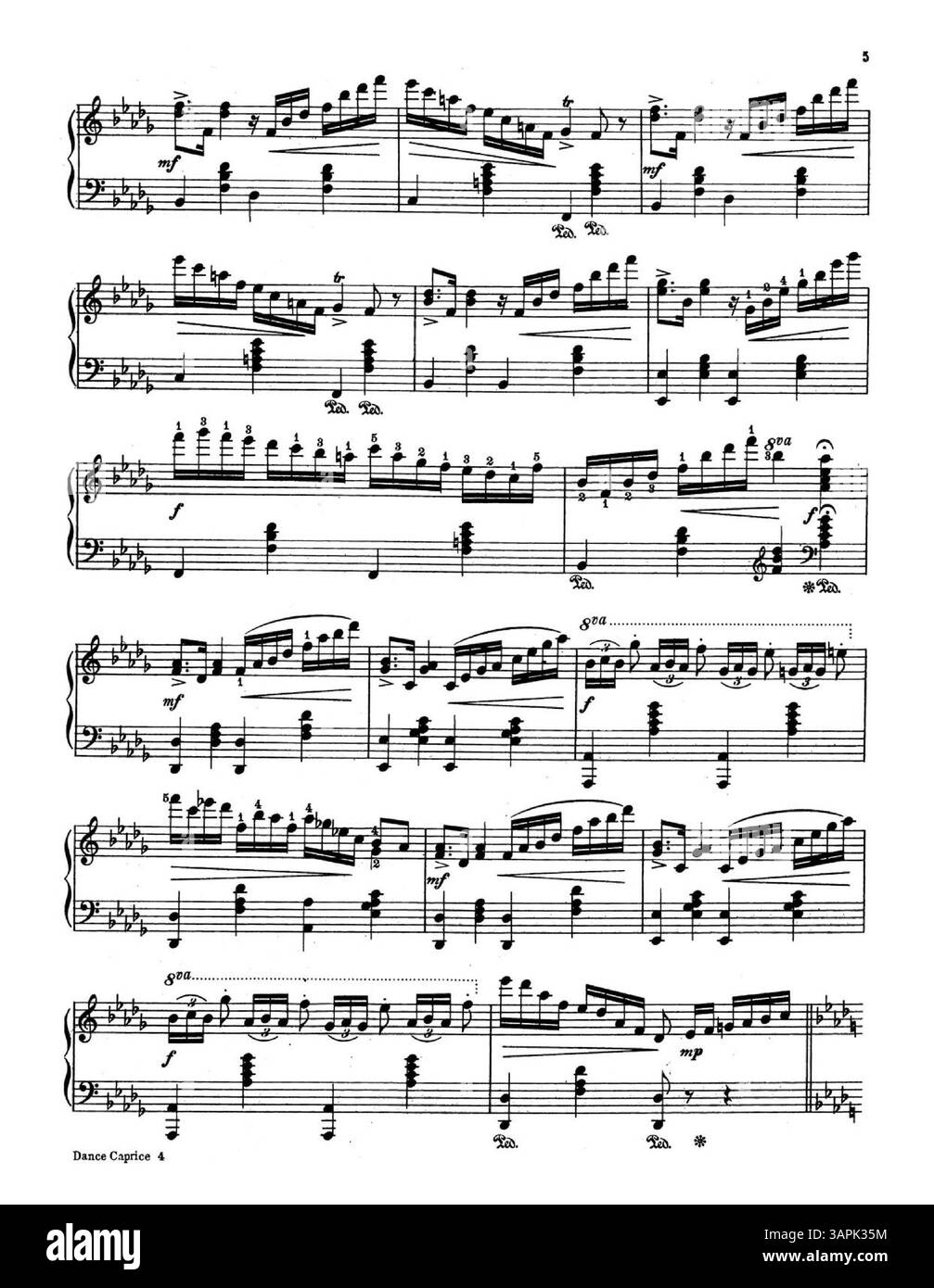 La 'Dance Caprice, Op. 58' de Mrs. A.M. Virgil fait partie de ses nouvelles compositions pour piano. La couverture arrière intérieure promeut l'école de piano Virgil et sa méthode. Des variations de couleur peuvent être présentes dans la version numérique. Banque D'Images