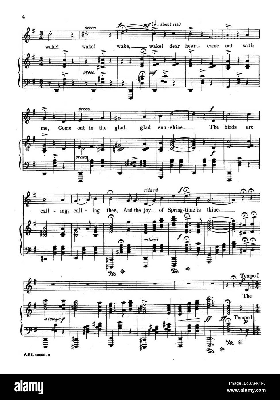 Cette partition professionnelle est pour plusieurs gammes vocales (Soprano, Mezzo-Soprano, ténor ou baryton), avec le numéro de plaque A.P.S. 12288-6. La couverture arrière annonce 'Lyric Francy/A Selection of Songs by American Composers'. Banque D'Images