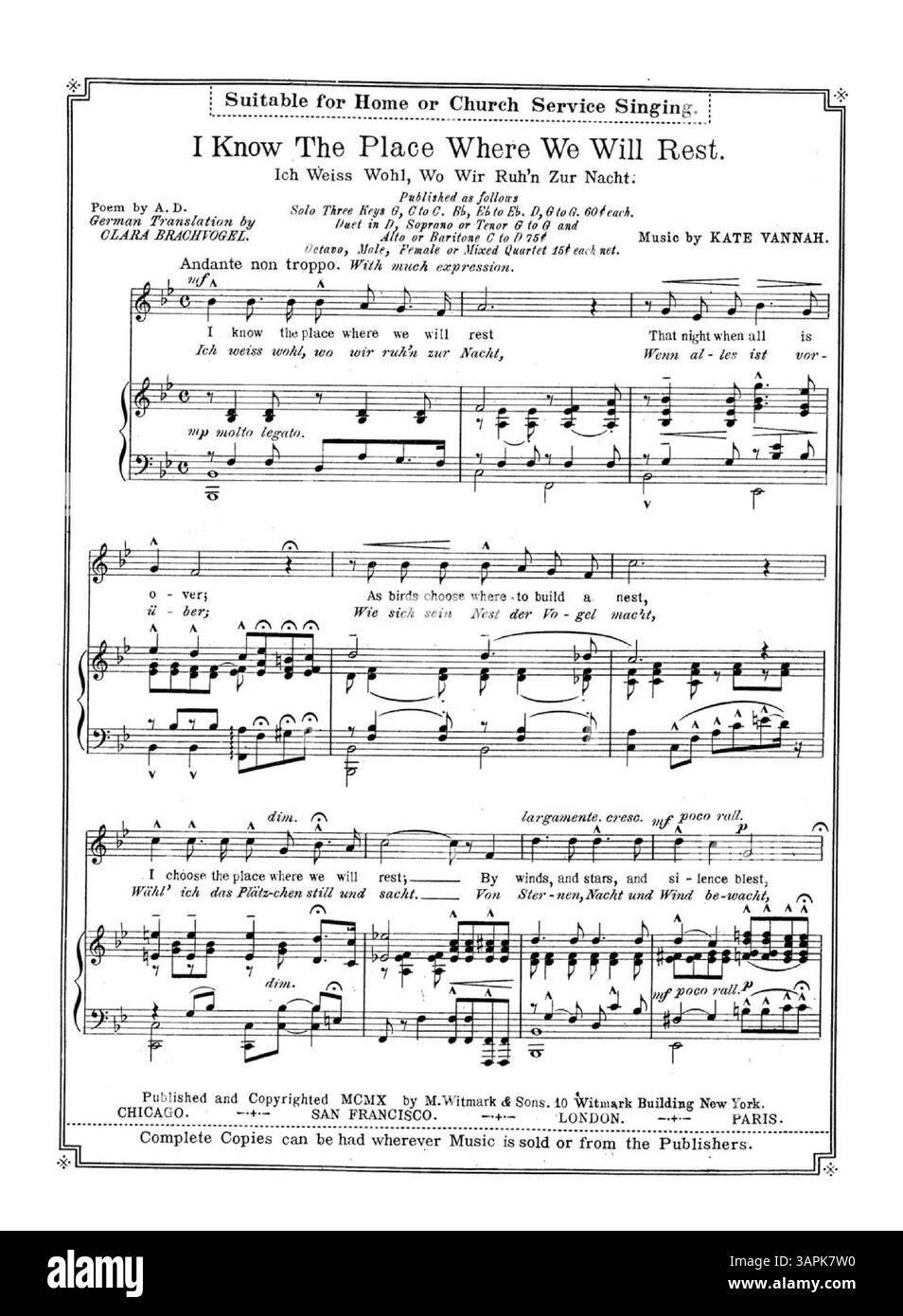 Reprise de la composition musicale All the World Has Gone To Sleep de Luella Lockwood Moore, incluant des œuvres d'autres compositeurs, mettant en vedette l'édition musicale ancienne et la dédicace musicale. Banque D'Images