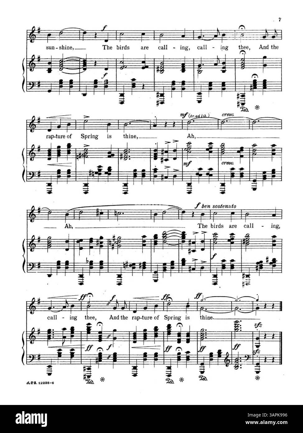 Cette partition professionnelle est pour plusieurs gammes vocales (Soprano, Mezzo-Soprano, ténor ou baryton), avec le numéro de plaque A.P.S. 12288-6. La couverture arrière annonce 'Lyric Francy/A Selection of Songs by American Composers'. Banque D'Images
