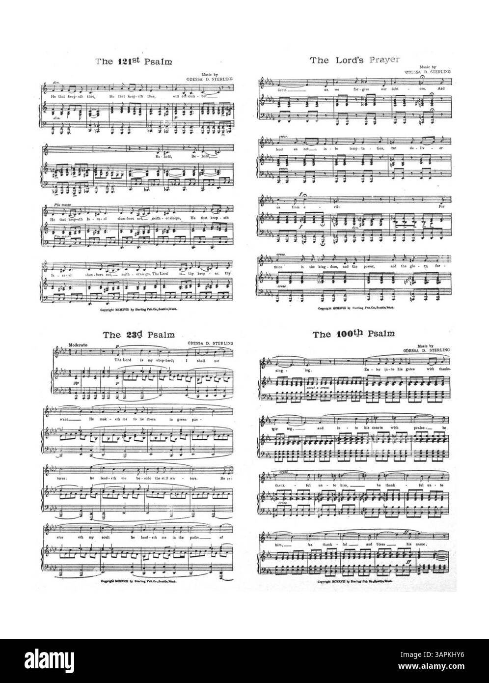 Une collection de chansons sacrées d'Odessa D. Sterling, mettant en scène des décors musicaux classiques pour les psaumes et les prières. Des extraits de textes sacrés importants apparaissent sur la couverture arrière. Banque D'Images