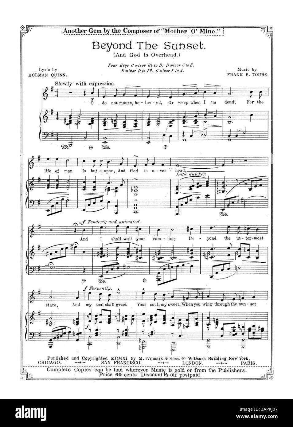 Couverture de la publication musicale All the World Has Gone To Sleep de Luella Lockwood Moore, avec des œuvres musicales d'autres compositeurs, représentant l'édition musicale du début du XXe siècle et la culture musicale américaine. Banque D'Images