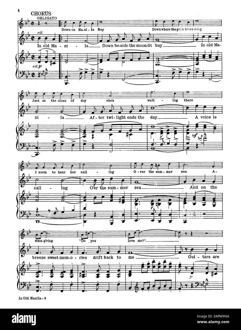 « In Old Manila », une chanson de Mary Earl, figure dans cette partition musicale. Il comprend une publicité pour des comédies musicales de Broadway et des spectacles de chanson et de danse, mettant en valeur la scène de divertissement dynamique de l'époque. Banque D'Images