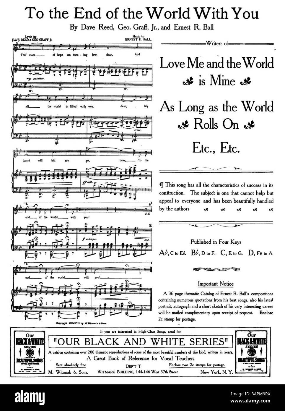Cette publication comprend la chanson 'Chilly con Carney' avec le numéro de plaque 7979-4. La couverture met en avant la chanson Irish Novelty Song interprétée par Maud Lambert dans la production musicale The Summer Widowers de Lew Fields. La couverture arrière comprend une publicité pour 'To the End of the World with You' par Dave Reed, Geo. Graff, Jr., et Ernest R. Ball. Banque D'Images Cette publication comprend la chanson 'Chilly con Carney' avec le numéro de plaque 7979-4. La couverture met en avant la chanson Irish Novelty Song interprétée par Maud Lambert dans la production musicale The Summer Widowers de Lew Fields. La couverture arrière comprend une publicité pour 'To the End of the World with You' par Dave Reed, Geo. Graff, Jr., et Ernest R. Ball. Banque D'Images