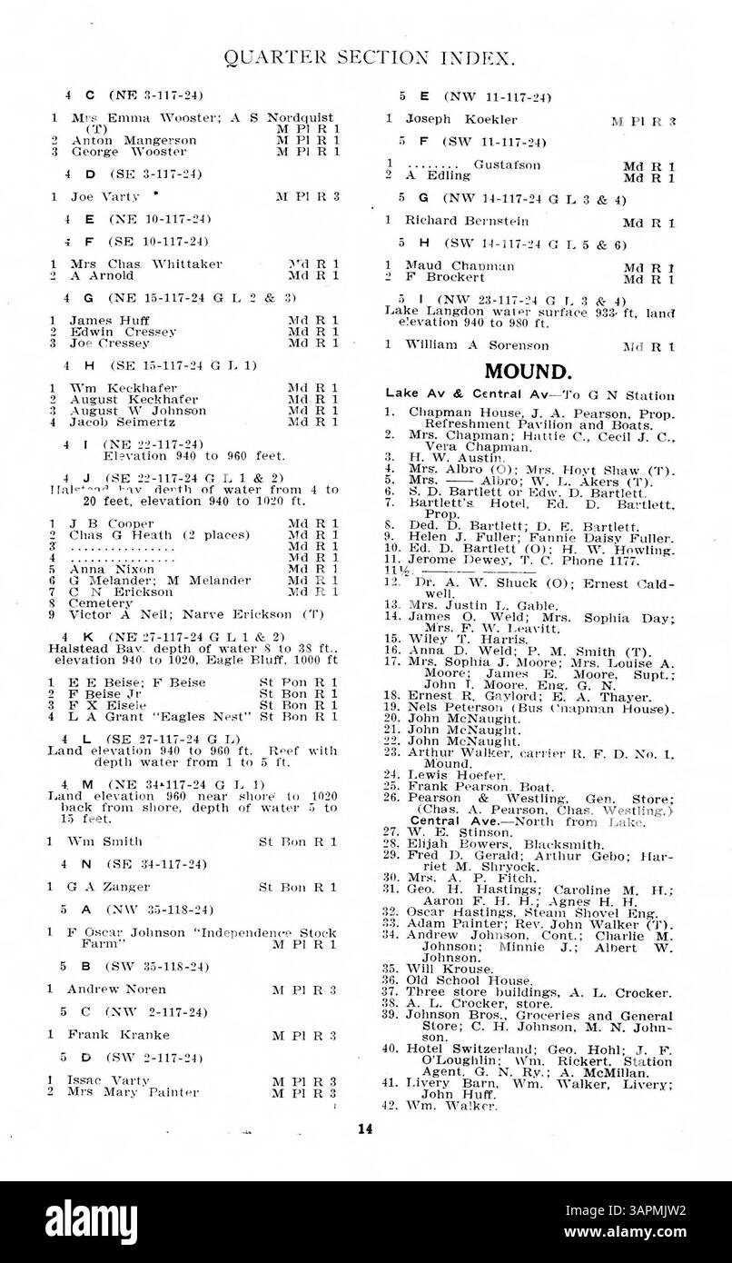 Cette carte montre la région du lac Minnetonka, détaillant ses baies, canaux, lacs et villes. Les points rouges mettent en évidence les emplacements référencés dans un répertoire disponible dans collections spéciales. Les pages 27-34 de l'index sont manquantes. Banque D'Images Cette carte montre la région du lac Minnetonka, détaillant ses baies, canaux, lacs et villes. Les points rouges mettent en évidence les emplacements référencés dans un répertoire disponible dans collections spéciales. Les pages 27-34 de l'index sont manquantes. Banque D'Images