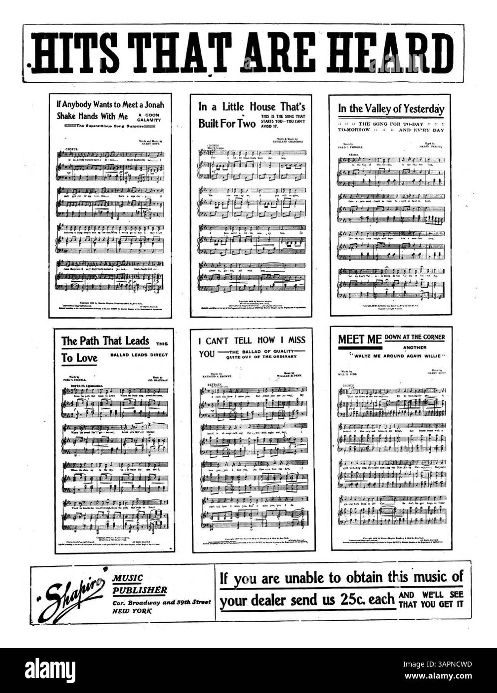 Une pièce musicale avec des paroles d'Edward Madden et de la musique de Dolly Jardon. La couverture comporte une publicité pour Pawnee Intermezzo-Two Step de Silvio Hein et des extraits musicaux pour Hits That Are Heard. Inclut la publicité de l'éditeur. La couleur peut différer de l'original et les détails des annotations peuvent être obtenus auprès des services musicaux. Banque D'Images