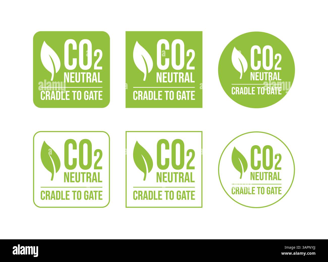 CO2. Logo icône carbone neutre (zéro émission) pour le changement climatique et la campagne d'énergie verte. Étiquette autocollante écologique pour un meilleur environnement. Illustration de Vecteur