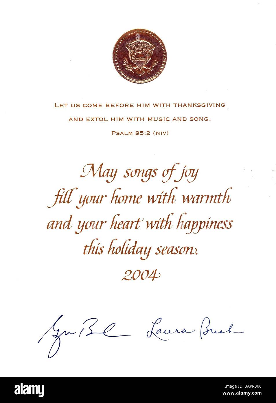 JAN. 4, 2005 - K41011AR.PRÉSIDENT GEORGE W BUSH ET SA FEMME LAURA BUSH. CARTE DE VOEUX DE NOËL. FOURNI PAR : 2004.(image de crédit : © Globe photos/ZUMAPRESS.com) Banque D'Images