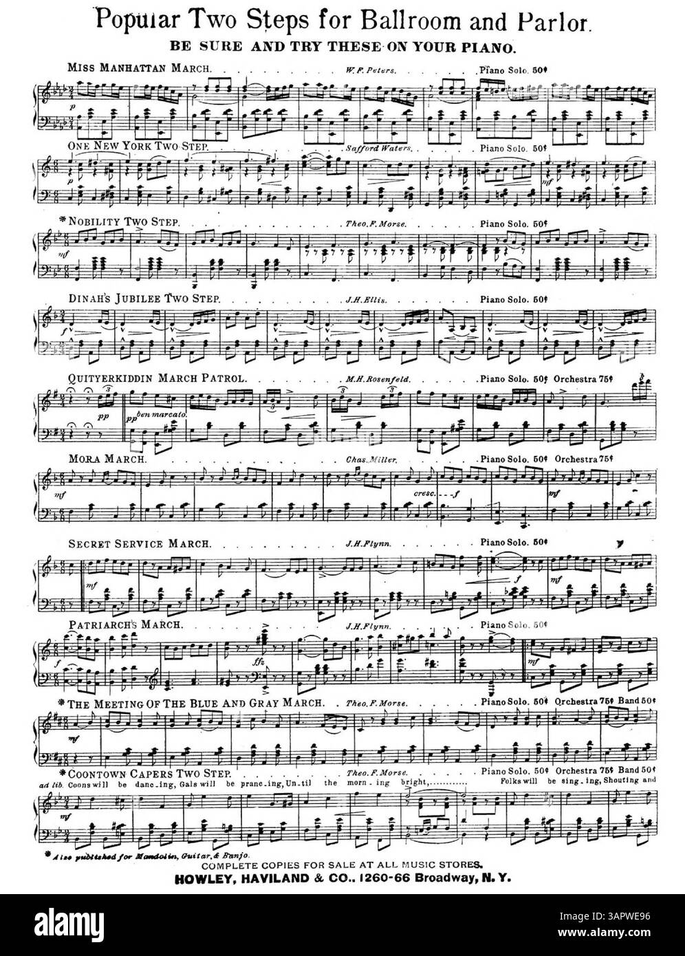 Sweet Little Sally est une œuvre musicale composée par Ruth White et J.E. White, connue pour leur composition IKA Hula. La couverture présente des publicités pour la salle de bal populaire et le salon à deux pas, avec des extraits de diverses compositions. La couverture arrière présente 11 extraits de Theo. F. les œuvres de Morse. La couleur de l'image numérique peut différer de celle de l'original. Pour obtenir des informations plus détaillées sur les annotations, il est conseillé aux utilisateurs de contacter Music services. Banque D'Images