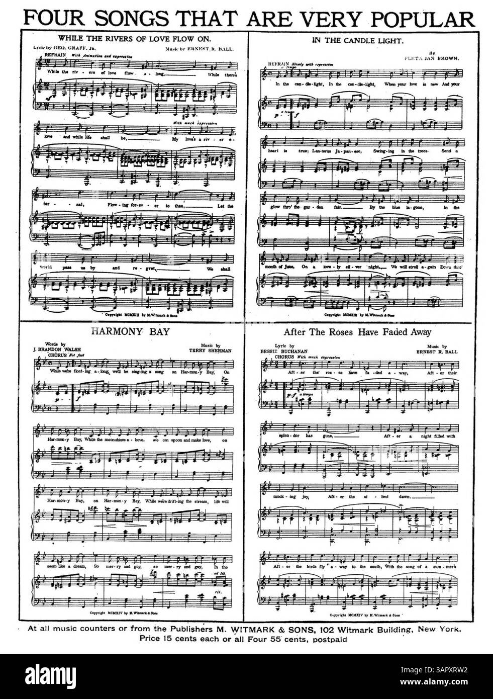 Dearie Girl, Do You Miss me contient des extraits musicaux de chansons comme Good Night, Sweet Kentucky Lady et Somebody came and Kissed me. La page comprend des publicités pour des chansons populaires, présentant des extraits musicaux. Banque D'Images