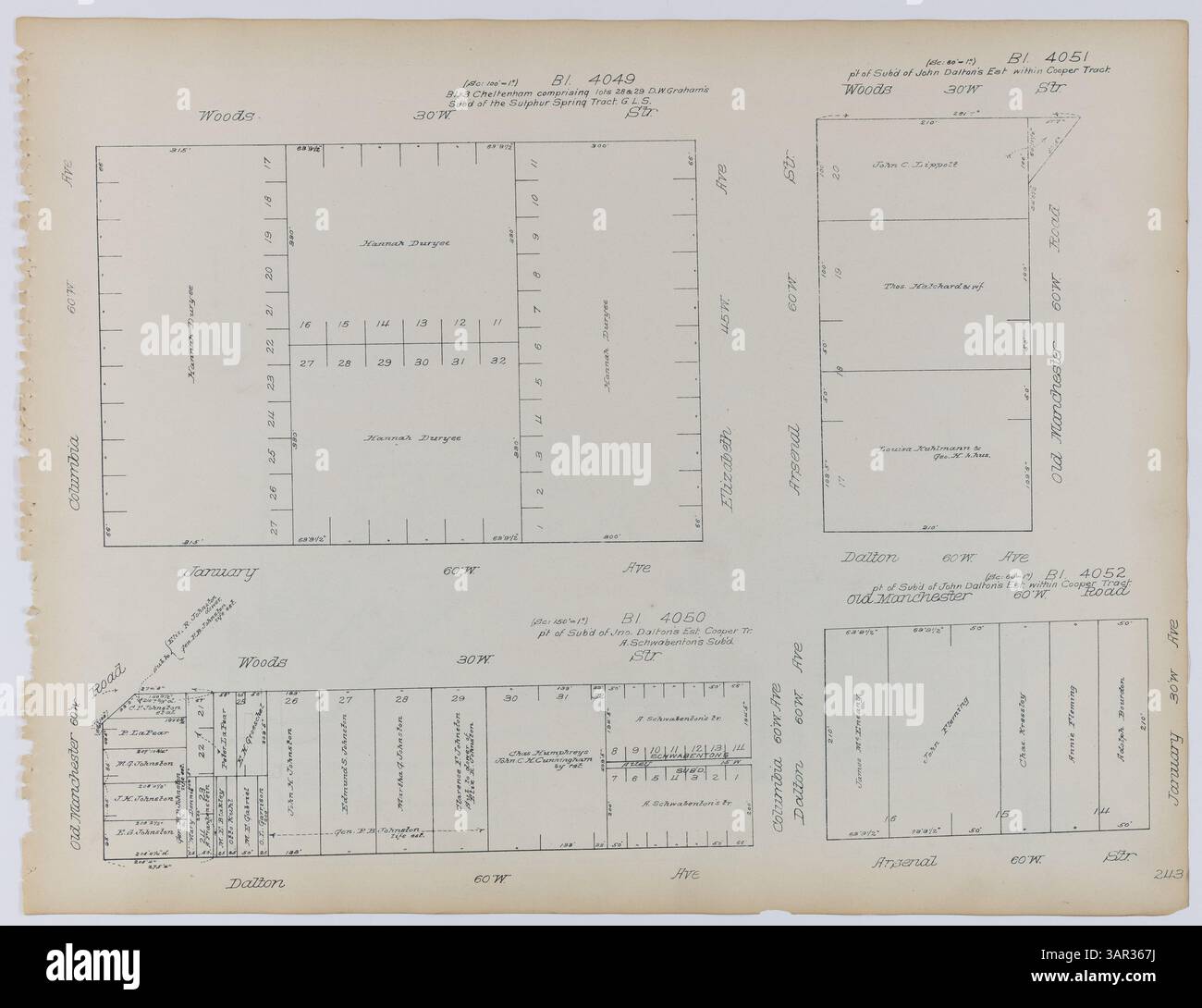 Cette carte de la Missouri Historical Society montre les City Blocks 4049, 4050, 4051 et 4052, enregistrés entre 1888 et 1892. Il fournit des informations détaillées sur l'aménagement urbain de ces blocs en équipant Louis. Banque D'Images