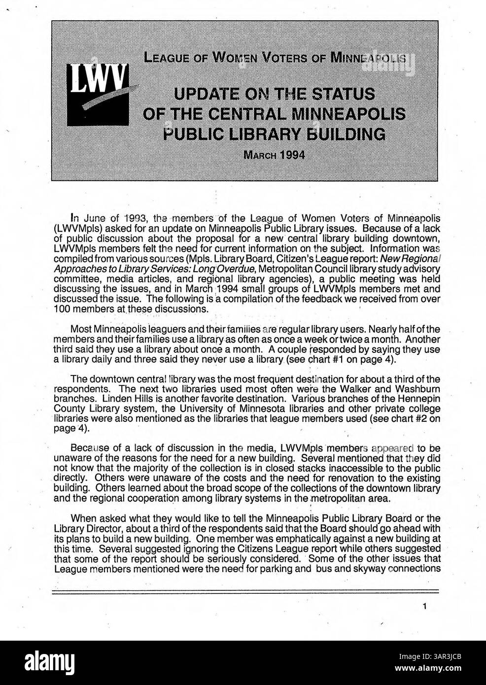 Les 1994 minutes du conseil d'administration de la bibliothèque publique de Minneapolis documentent les décisions de financement de la bibliothèque, les révisions des politiques et l'expansion des services de bibliothèque dans le comté de Hennepin pour répondre aux besoins de la communauté. Banque D'Images