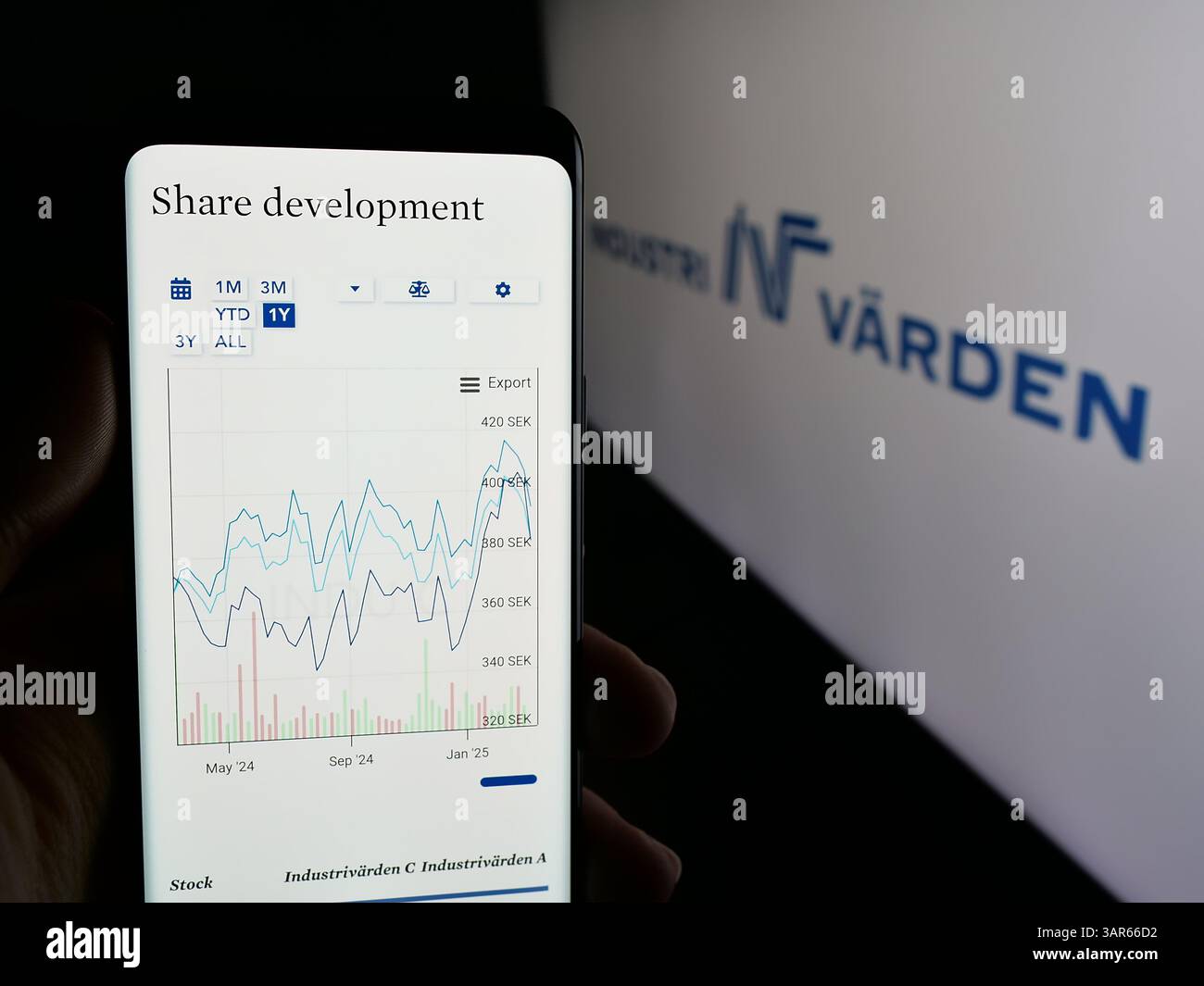 Allemagne. 13 mars 2025. Dans cette illustration photo, une personne tient un smartphone avec le site Web de la société d'investissement suédoise Industrivarden AB sur l'écran devant le logo. (Crédit image : © timon Schneider/SOPA images via ZUMA Press Wire) USAGE ÉDITORIAL SEULEMENT ! Non destiné à UN USAGE commercial ! Banque D'Images