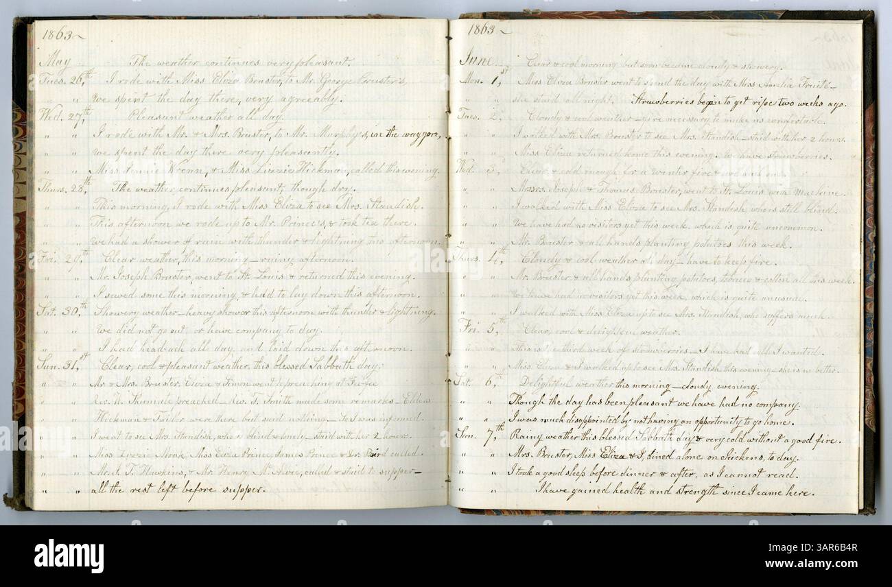 Ce volume de la collection Eliza G. Randolph Post contient des notes de service de 1861 à 1863. Il fait partie d’une archive historique centrée sur ses expériences durant cette période. Cette collection continue à partir du volume 12, avec des dossiers personnels d'une femme âgée de 71 ans et 8 mois, documentant des moments historiques importants. Banque D'Images