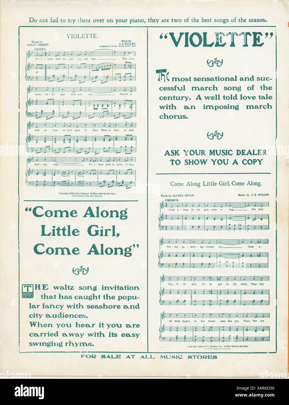 Une édition de 1906 protégée par copyright de 'My Little Dutch Colleen' par P.J. Howley, marquée avec l'avis de copyright anglais en bas. Cette pièce, conservée dans les bibliothèques de l'Université de l'Oregon, est une œuvre vintage de la musique et de l'art littéraire, reflétant les styles culturels de l'Amérique du début du XXe siècle. Banque D'Images