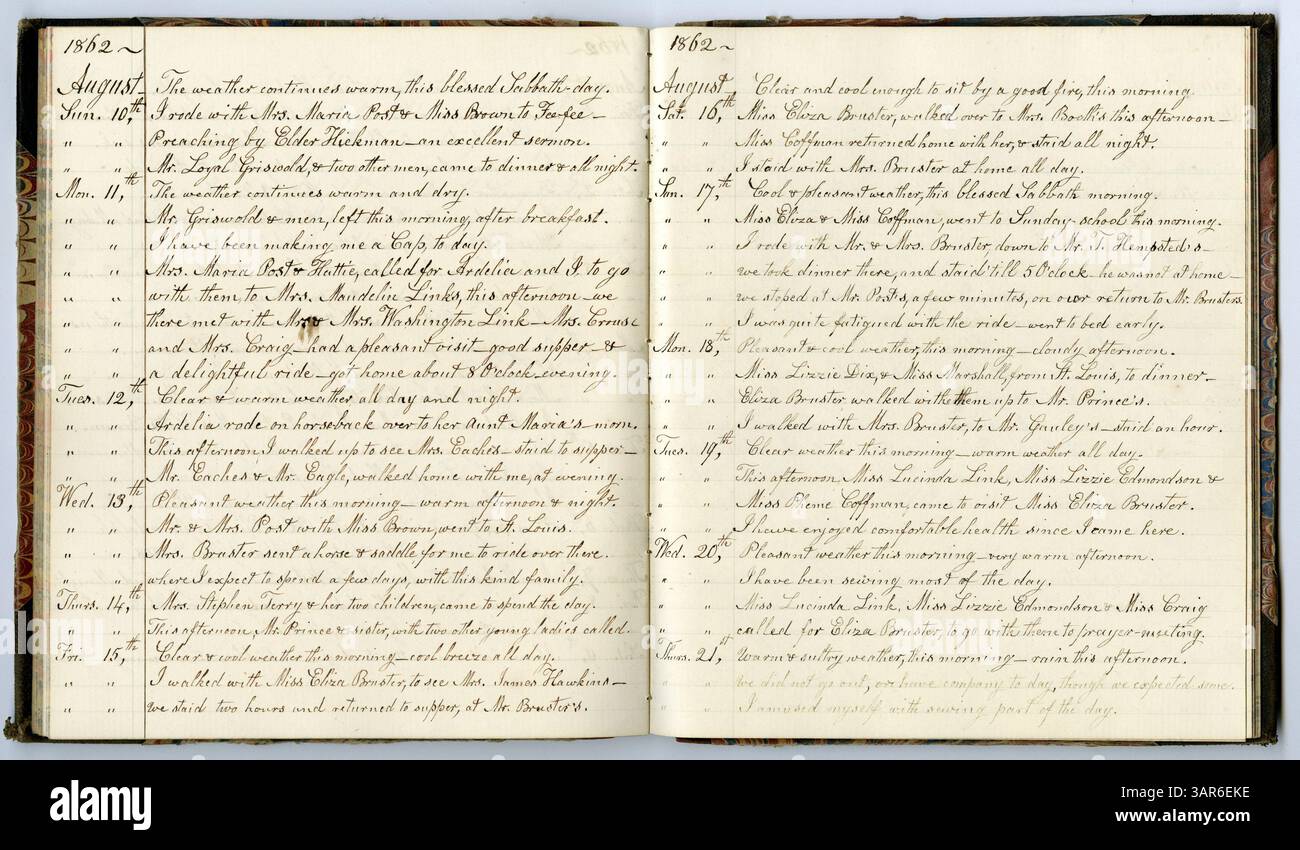 The Eliza G. Randolph Post Collection : volume 15, Livre n° 14 couvre la période de 1861 à 1863. La collection contient des notes détaillées d'Eliza G. Post, qui avait alors 71 ans et 8 mois. Banque D'Images