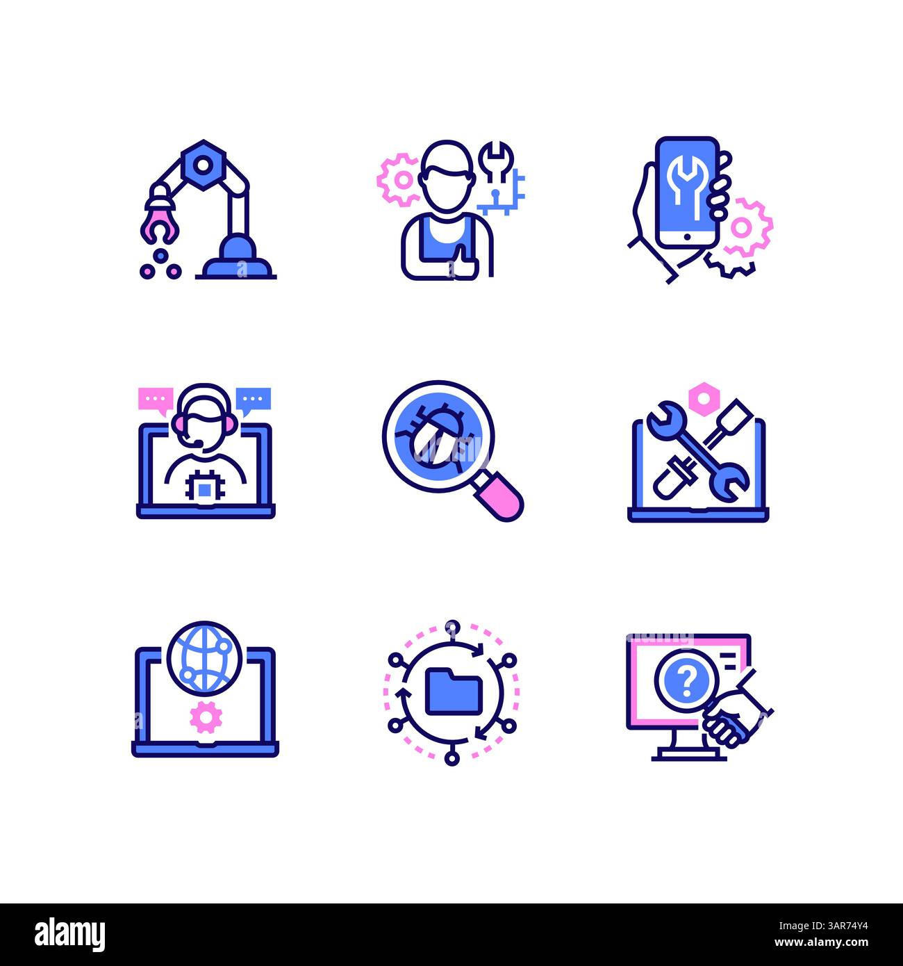 Entretien et réparation de l'appareil - icônes de style de conception de ligne définies Illustration de Vecteur
