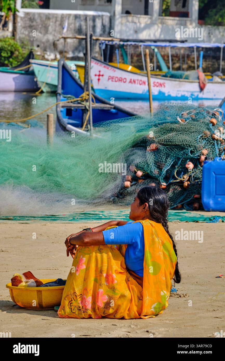 Inde, Goa, Calangute, plage de Baga, le port de pêche Banque D'Images