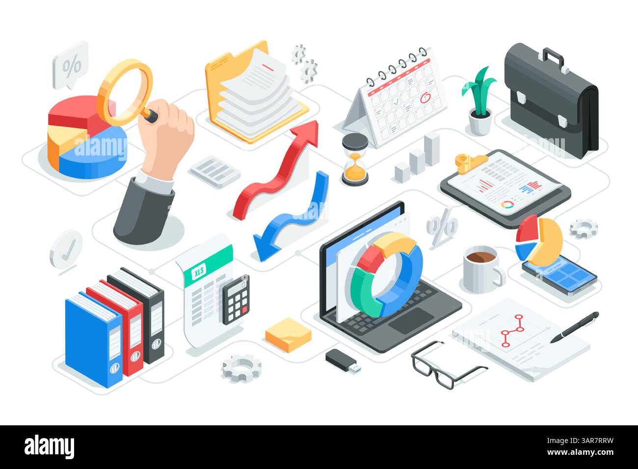 ensemble vectoriel isométrique d'icônes sur le sujet de l'analyse commerciale, en couleur sur un fond blanc, des graphiques et des diagrammes sur papier et un ordinateur portable, ainsi qu'un Illustration de Vecteur ensemble vectoriel isométrique d'icônes sur le sujet de l'analyse commerciale, en couleur sur un fond blanc, des graphiques et des diagrammes sur papier et un ordinateur portable, ainsi qu'un Illustration de Vecteur