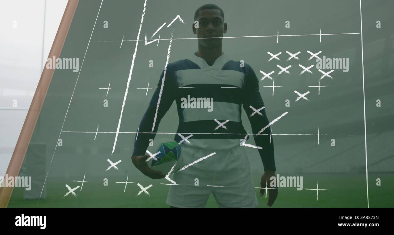 Image d'un plan de match sur un joueur de rugby afro-américain Banque D'Images