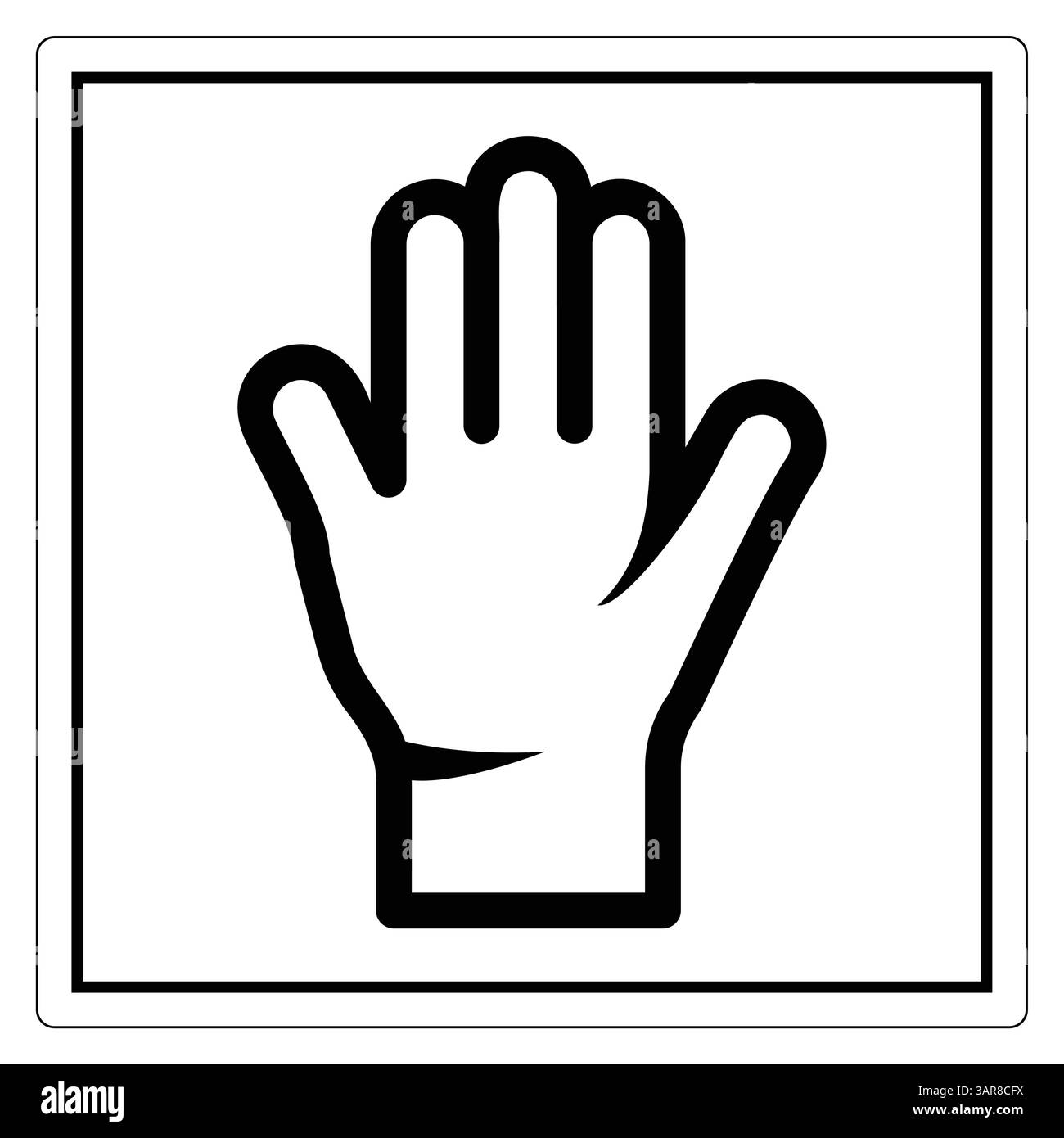 Cette image présente une silhouette noire d'une main dans un geste d'arrêt sur un fond blanc. Parfait pour le transport avec précaution ou restriction. Illustration de Vecteur