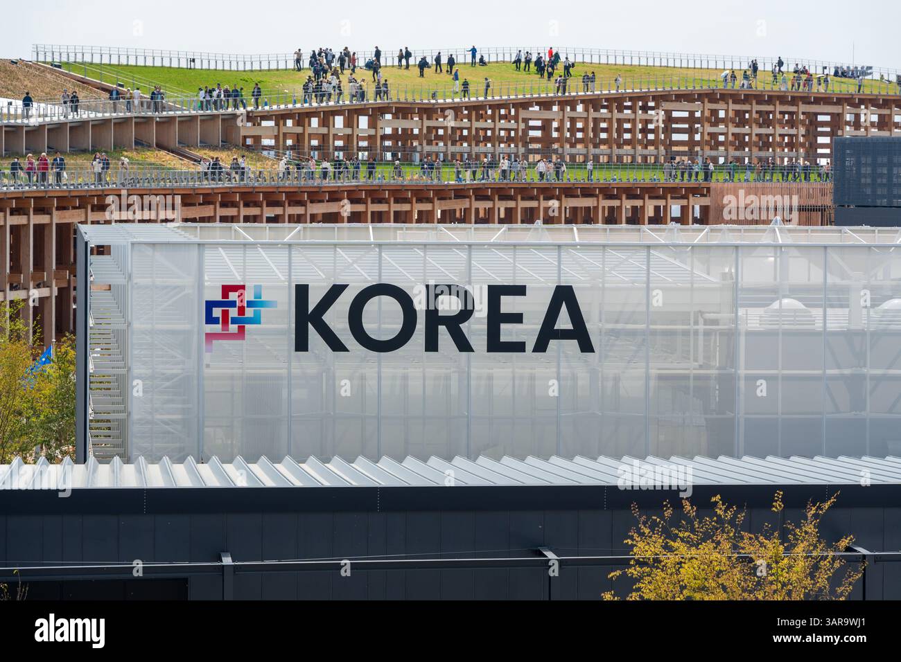 Osaka, Japon - 16 avril 2025 : Pavillon de la République de Corée avec le thème 'avec les cœurs' à Expo 2025 Osaka, Kansai. Banque D'Images