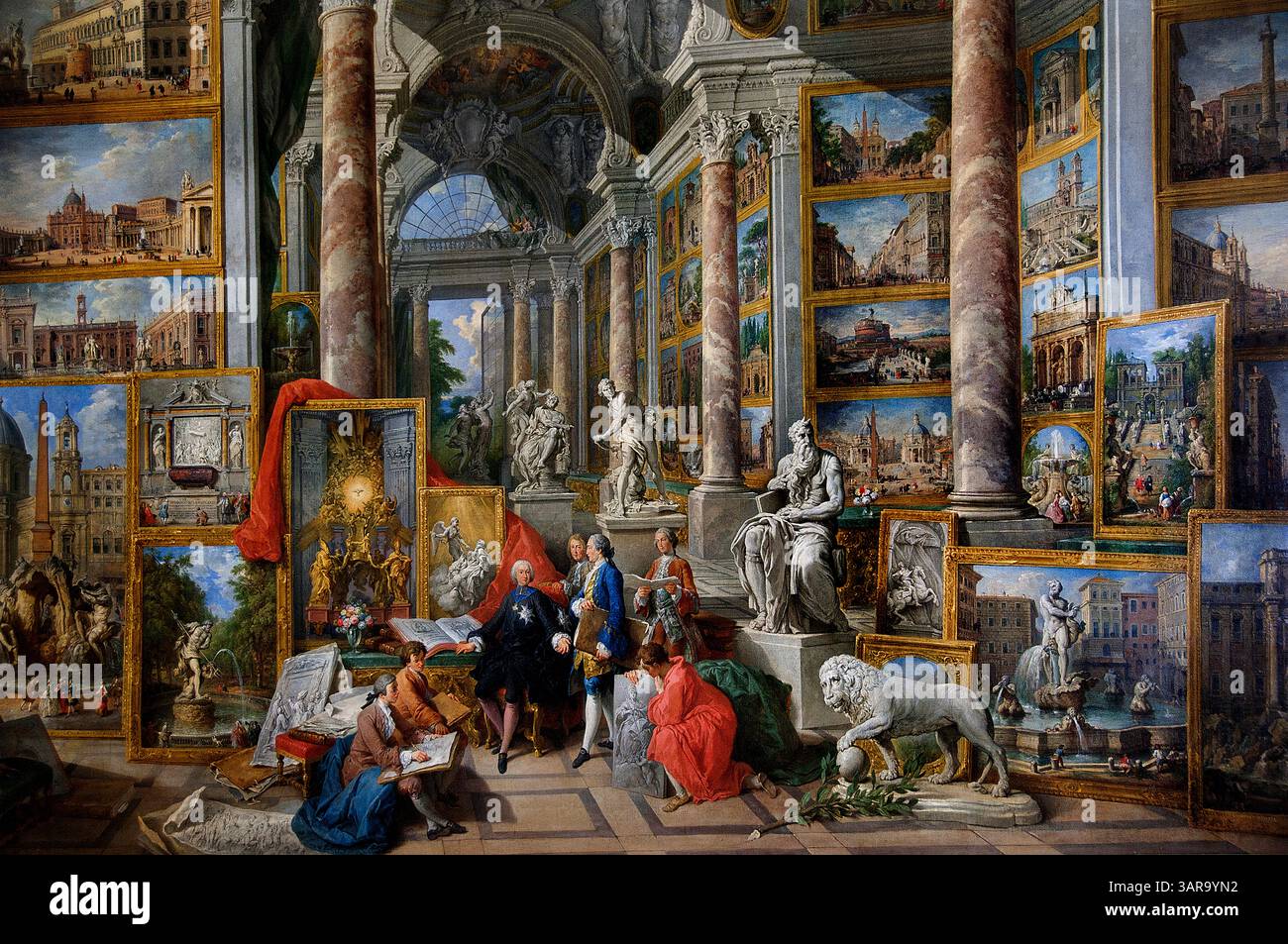 Tenyo, Galerie avec vues de la Rome moderne, Panini 1759 commandé par l'abbé de Canillac par Giovanni Paolo, également connu sous le nom de Gian Paolo Panini ou Pannini (17 juin 1691 – 21 octobre 1765), est un peintre et architecte baroque italien qui a travaillé à Rome, Italie, talian. Louvre Paris, Musée des Beaux-Arts, France, Banque D'Images