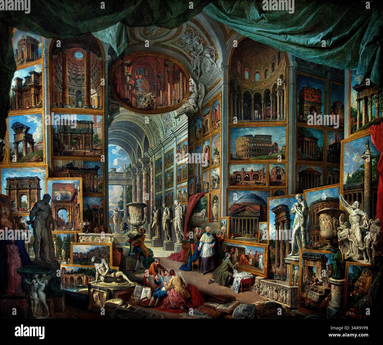 Galerie de vues de la Rome antique, 758 commandé par l'abbé de Canillac par PANNINI Giovanni Paolo Italie Italien Giovanni Paolo, également connu sous le nom de Gian Paolo Panini ou Pannini (17 juin 1691 – 21 octobre 1765), était un peintre et architecte baroque italien qui a travaillé à Rome, Italie, Louvre Paris, Musée des Beaux-Arts, France, Banque D'Images