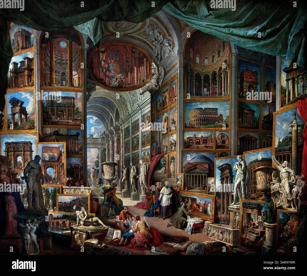 Galerie de vues de la Rome antique, 758 commandé par l'abbé de Canillac par PANNINI Giovanni Paolo Italie Italien Giovanni Paolo, également connu sous le nom de Gian Paolo Panini ou Pannini (17 juin 1691 – 21 octobre 1765), était un peintre et architecte baroque italien qui a travaillé à Rome, Italie, Louvre Paris, Musée des Beaux-Arts, France, Banque D'Images