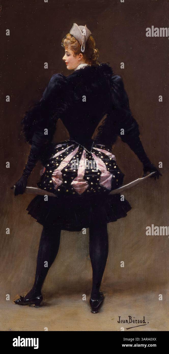 Jean Beraud, Arlequine, (femme Arlequin), portrait peint à l'huile sur panneau, 1890 Banque D'Images