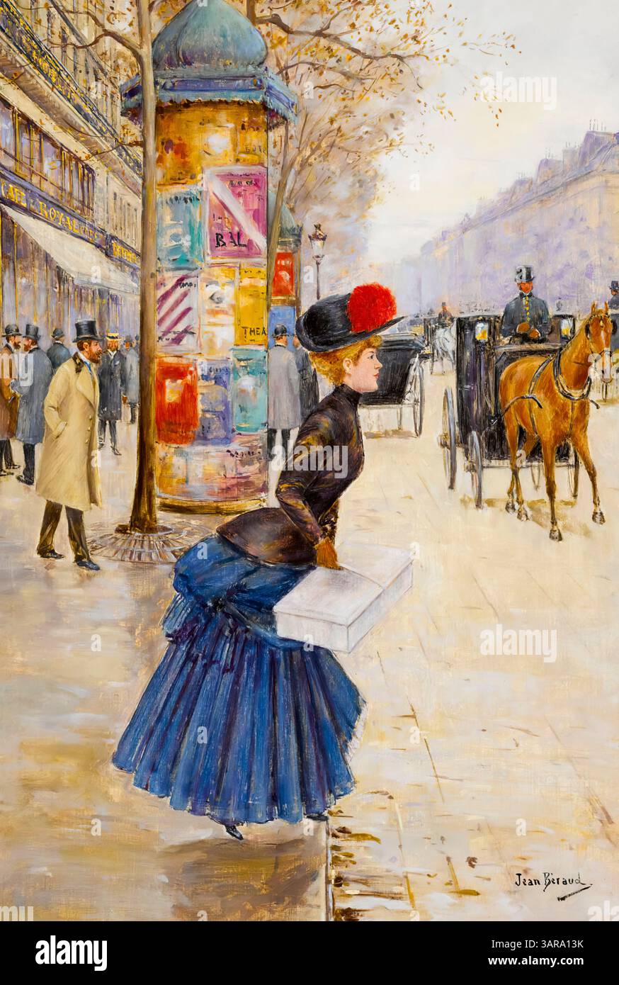 Jean Beraud, jeune femme traversant le boulevard, (jeune femme traversant le boulevard), peinture à l'huile sur panneau, vers 1897 Banque D'Images