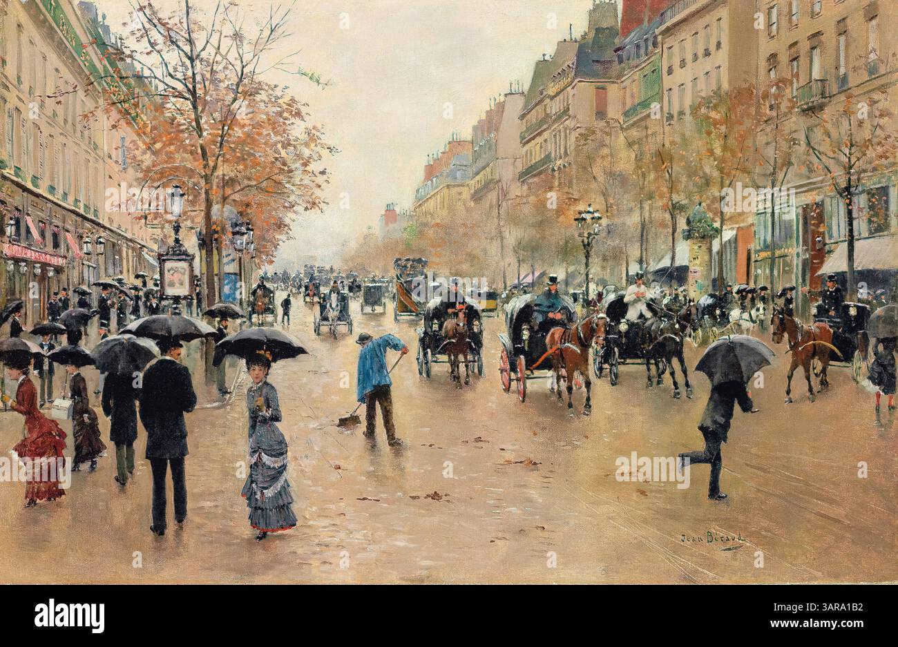 Peinture de Jean Beraud, Boulevard Poissonnière en automne, (Boulevard Poissonnière en automne), huile sur toile, vers 1880 Banque D'Images