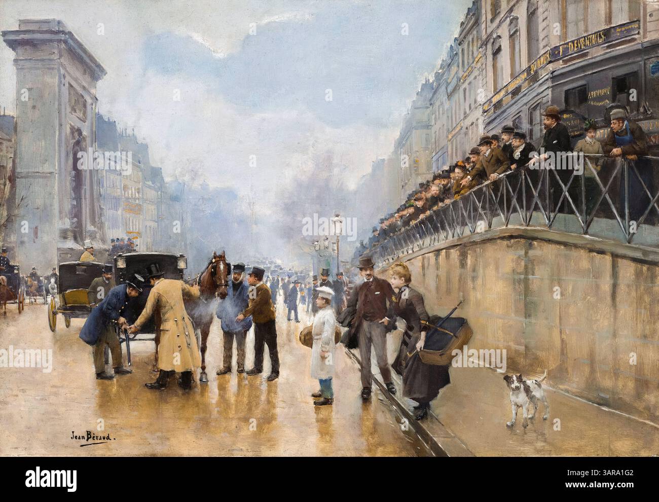 Jean Beraud, L'accident : porte Saint-Denis, peinture à l'huile sur panneau, vers 1899 Banque D'Images