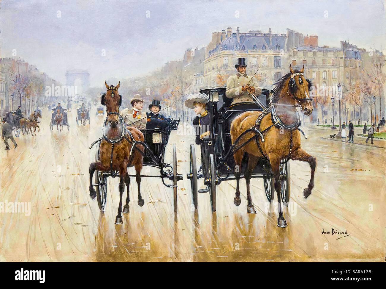 Jean Beraud, rond-point des champs-Élysées, peinture à l'huile sur panneau, vers 1880 Banque D'Images