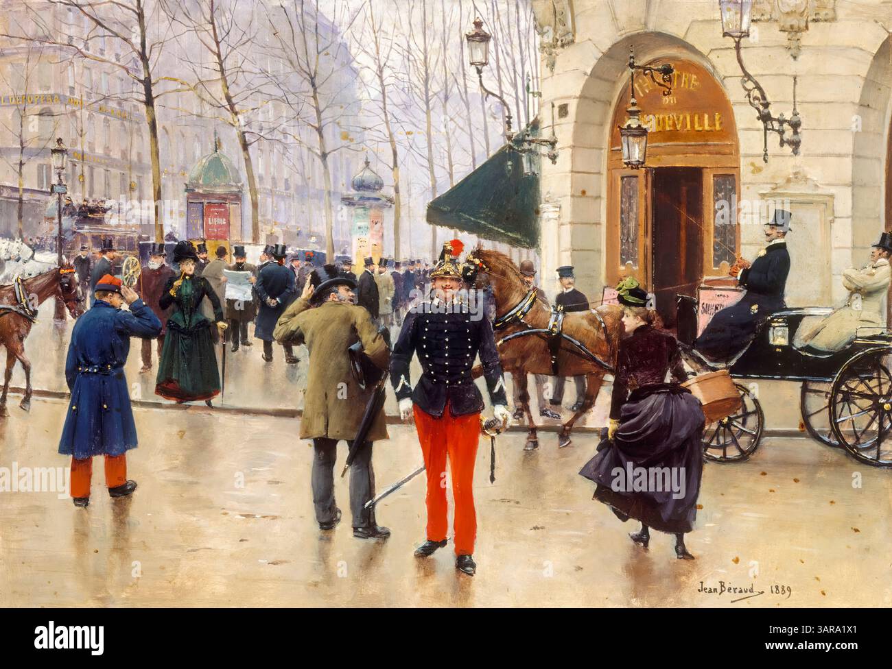 Jean Beraud, le Théâtre du Vaudeville, (Paris), (Théâtre Vaudeville), peinture à l'huile sur panneau, 1889 Banque D'Images