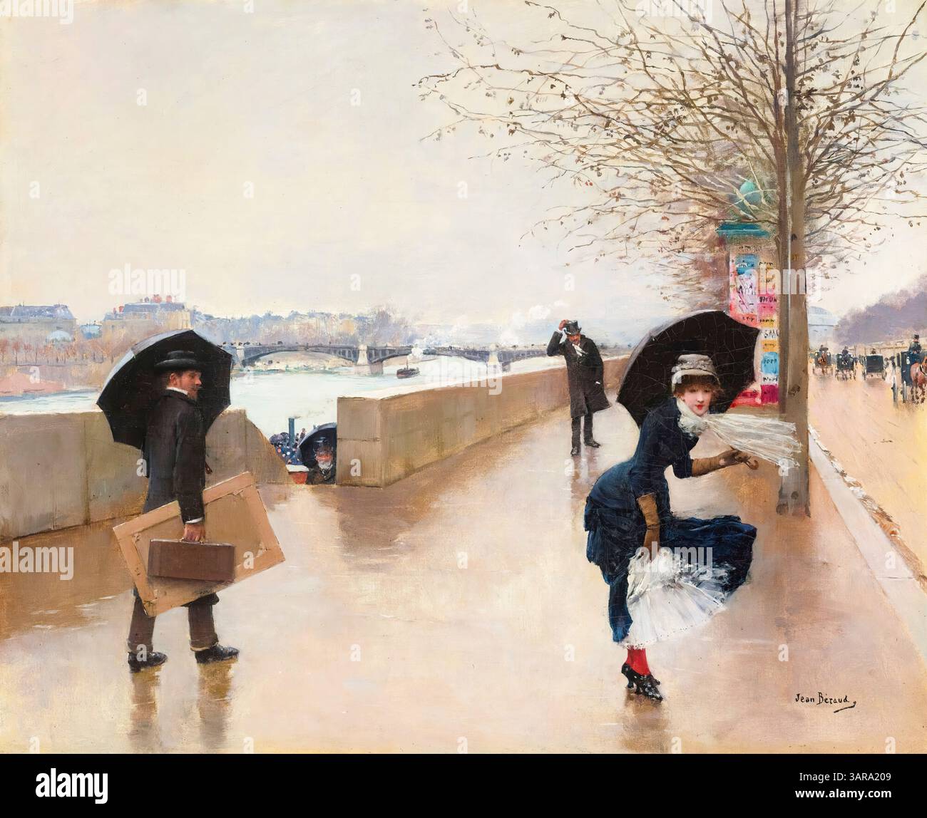 Peinture de Jean Beraud, le vent, (le vent), huile sur toile, vers 1880 Banque D'Images