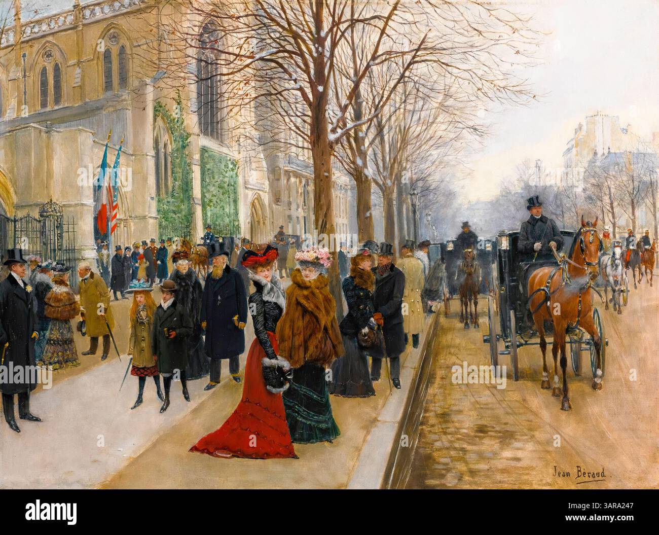 Peinture de Jean Beraud, après L’office à L’église de la Sainte Trinité, Noël 1890, (Paris), (après le service à l’église de la Sainte Trinité, Noël 1890), huile sur panneau, 1890 Banque D'Images