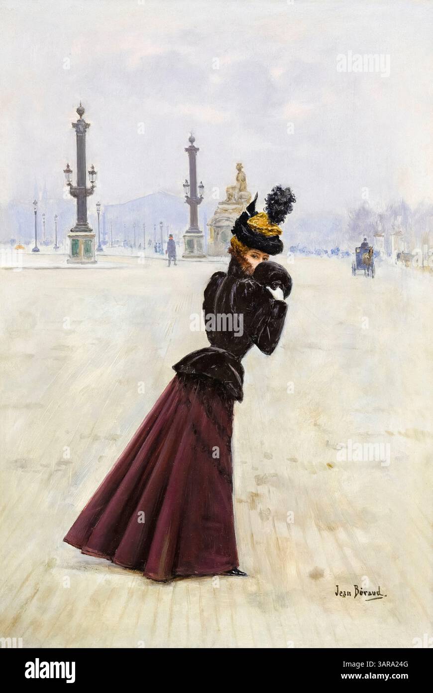 Jean Beraud, jeune femme, place de la Concorde, (Paris), (jeune femme), peinture à l'huile sur panneau, vers 1885 Banque D'Images