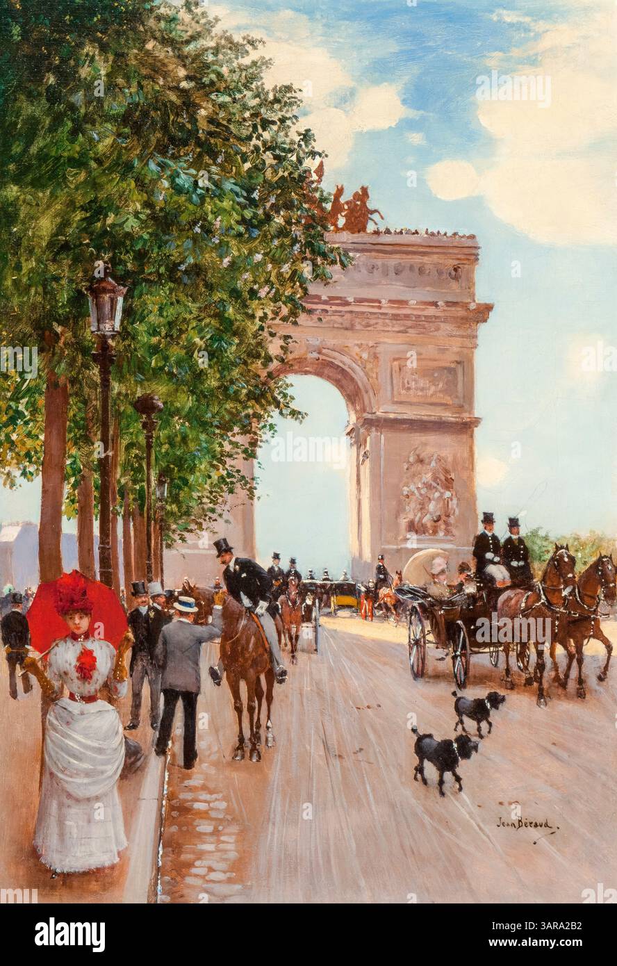 Jean Beraud, L’Arc de Triomphe, champs-Élysées, (Paris), peinture à l’huile sur toile, 1882-1885 Banque D'Images
