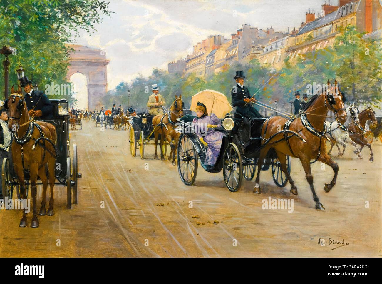 Jean Beraud, scène sur les champs-Élysées (Paris), peinture à l'huile sur panneau, vers 1890 Banque D'Images