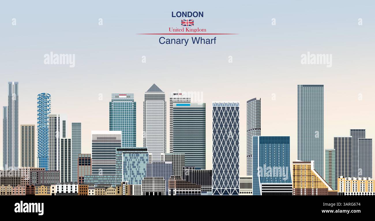 Horizon de Canary Wharf, partie du quartier central des affaires de Londres. Illustration vectorielle Illustration de Vecteur