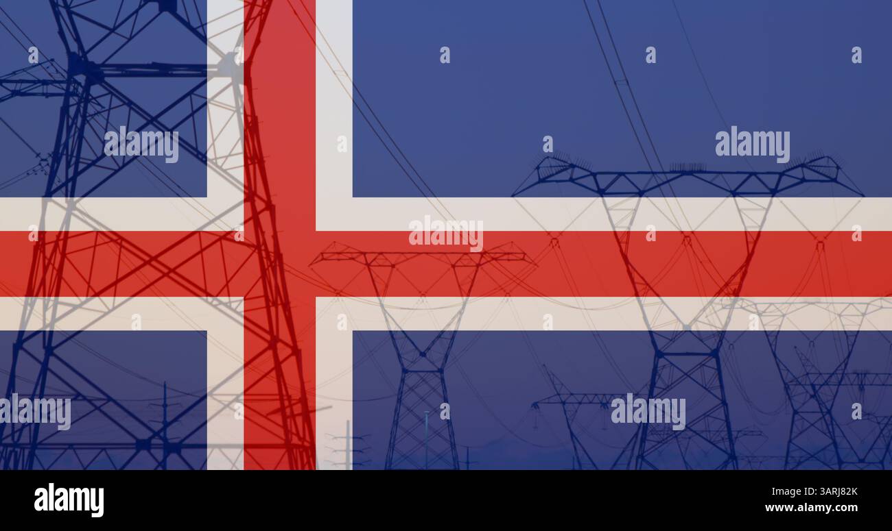 Image du drapeau de l'islande sur les pylônes Banque D'Images