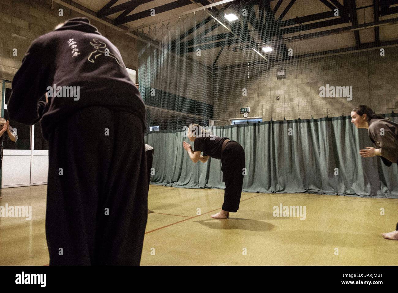 Jan 28, 2013 - Cardiff, Galles du Sud, Royaume-Uni - à l'intérieur du Nam-Pai-Chuan Kung Fu Club, les étudiants s'inclinent devant Sifu NICK CHOWN pour le remercier de ses conseils. (Crédit image : © Jiwei Han/ZUMAPRESS.com) Banque D'Images