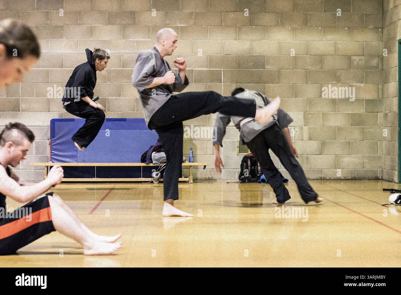 14 février 2013 - Cardiff, pays de Galles du Sud, Royaume-Uni - à l'intérieur du Nam-Pai-Chuan Kung Fu Club, les étudiants et Sifu font différents exercices physiques individuellement. (Crédit image : © Jiwei Han/ZUMAPRESS.com) Banque D'Images