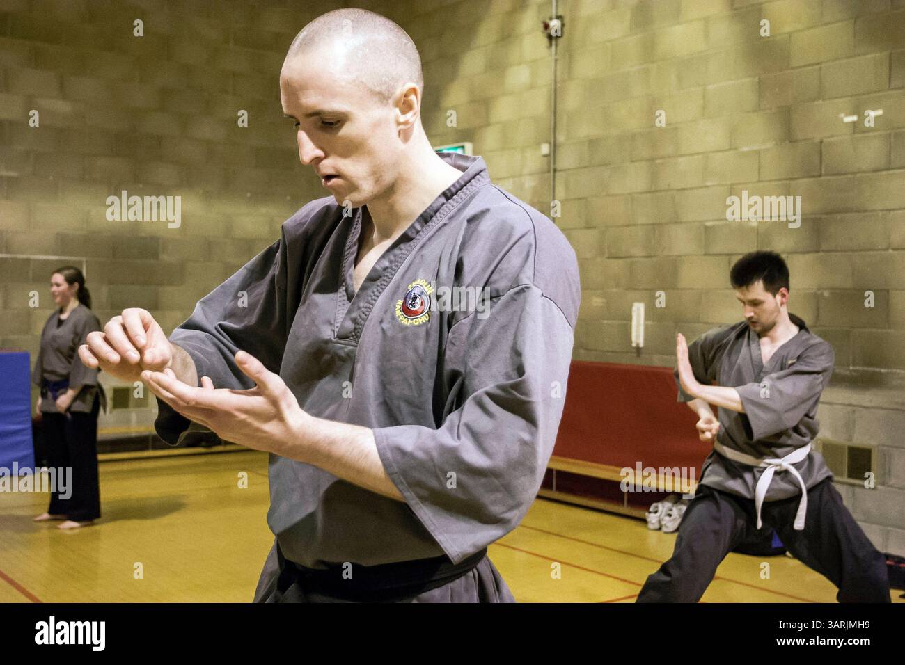 14 mars 2013 - Cardiff, Galles du Sud, Royaume-Uni - à l'intérieur du Nam-Pai-Chuan Kung Fu Club, Sifu Nich CHOWN souligne certains problèmes auxquels les étudiants doivent prêter attention dans la formation. (Crédit image : © Jiwei Han/ZUMAPRESS.com) Banque D'Images