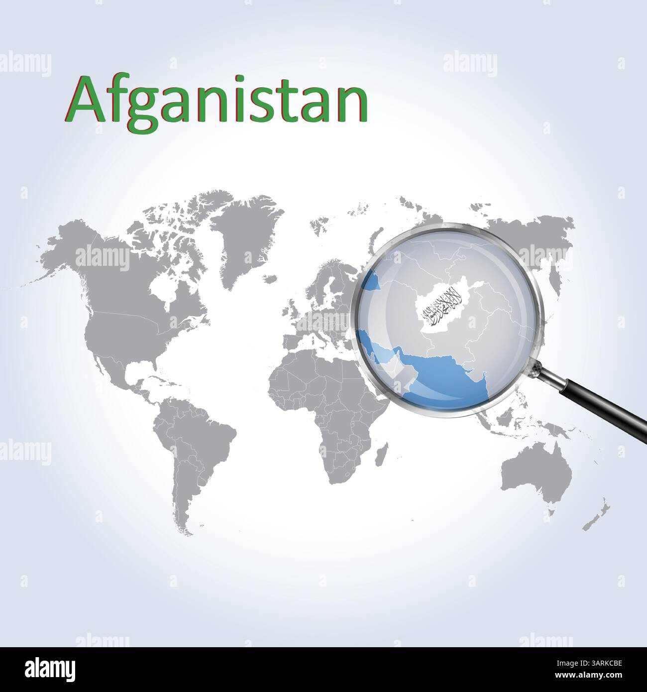 Afghanistan sur la loupe sur la carte du monde, Zoom Afghanistan carte avec fond dégradé et drapeau Afghanistan sur la carte, art vectoriel Illustration de Vecteur