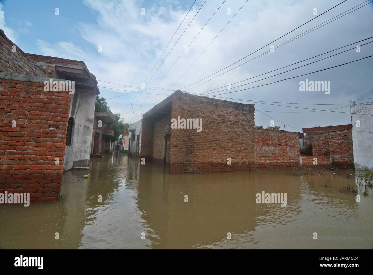1er septembre 2013 - Varanasi, Uttar Pradesh, Inde - les inondations continuent d'augmenter dans l'Uttar Pradesh, où la situation est restée sombre, les fleuves enflées inondant des milliers de villages, faisant passer le nombre de morts à 280. Selon le rapport de la Commission centrale des eaux, le fleuve Ganga coule au-dessus de la marque rouge à Phaphamau, Mirzapur, Varanasi et Ballia. (Crédit image : © Prasanta Biswas/ZUMA Wire) Banque D'Images