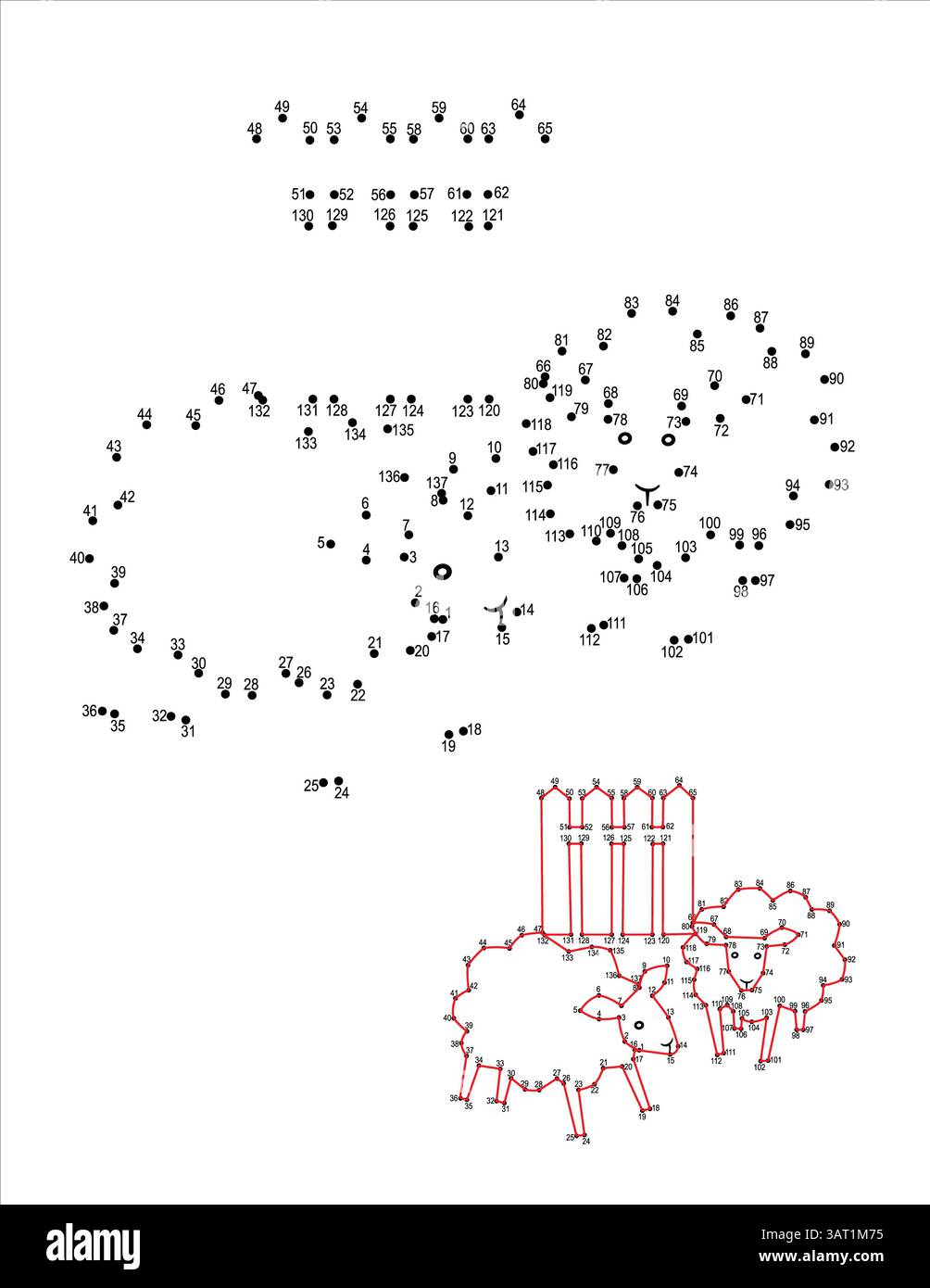 Connectez le puzzle de points, point de mouton à la feuille de travail de points. Banque D'Images